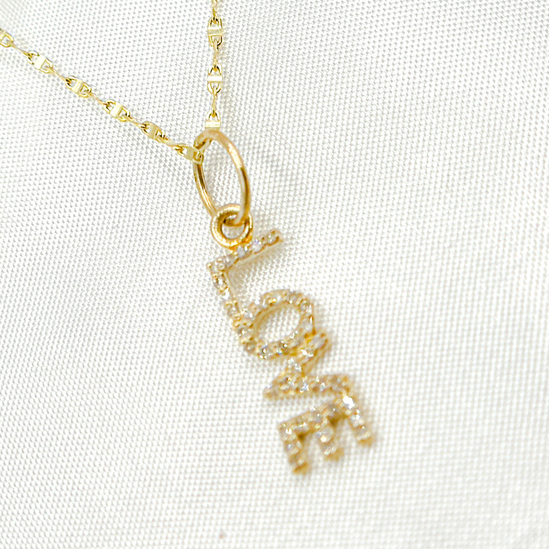 14k Solid Gold Diamond Love Word Charm. GDP407