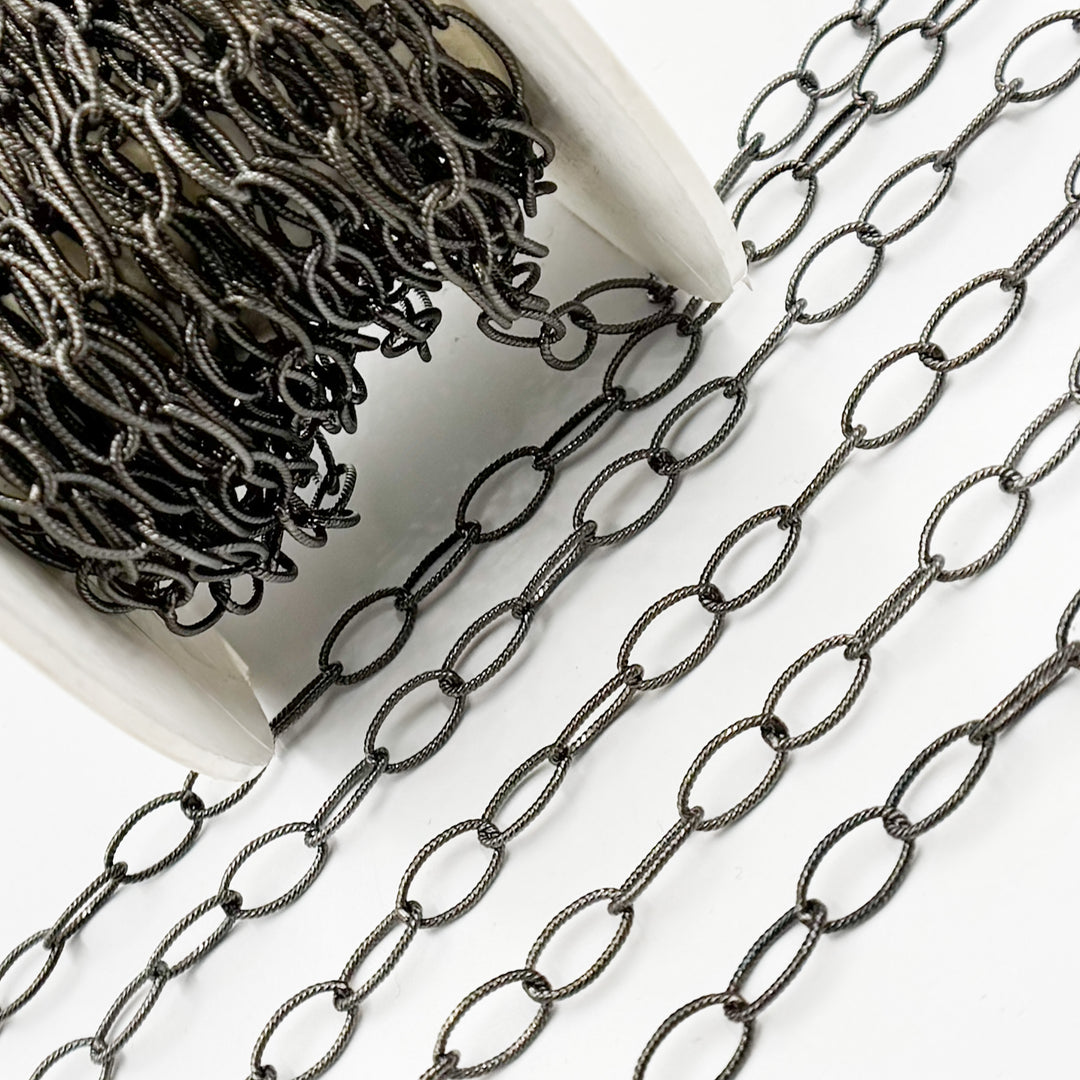 V259BR. Black Rhodium Sterling Silver Twisted Round Link Chain