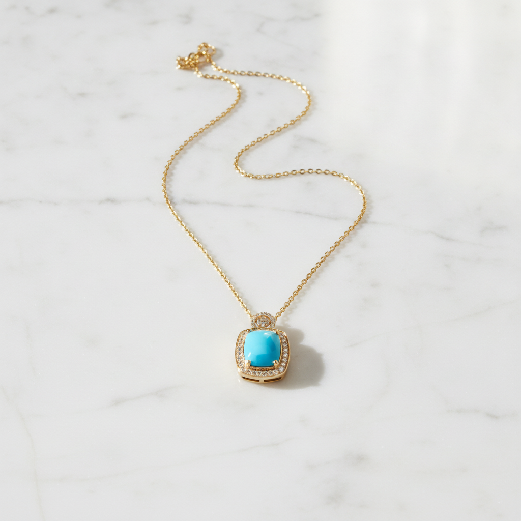 CP97443TQ12X10. 14K Solid Gold Diamond and Turquoise Pendant