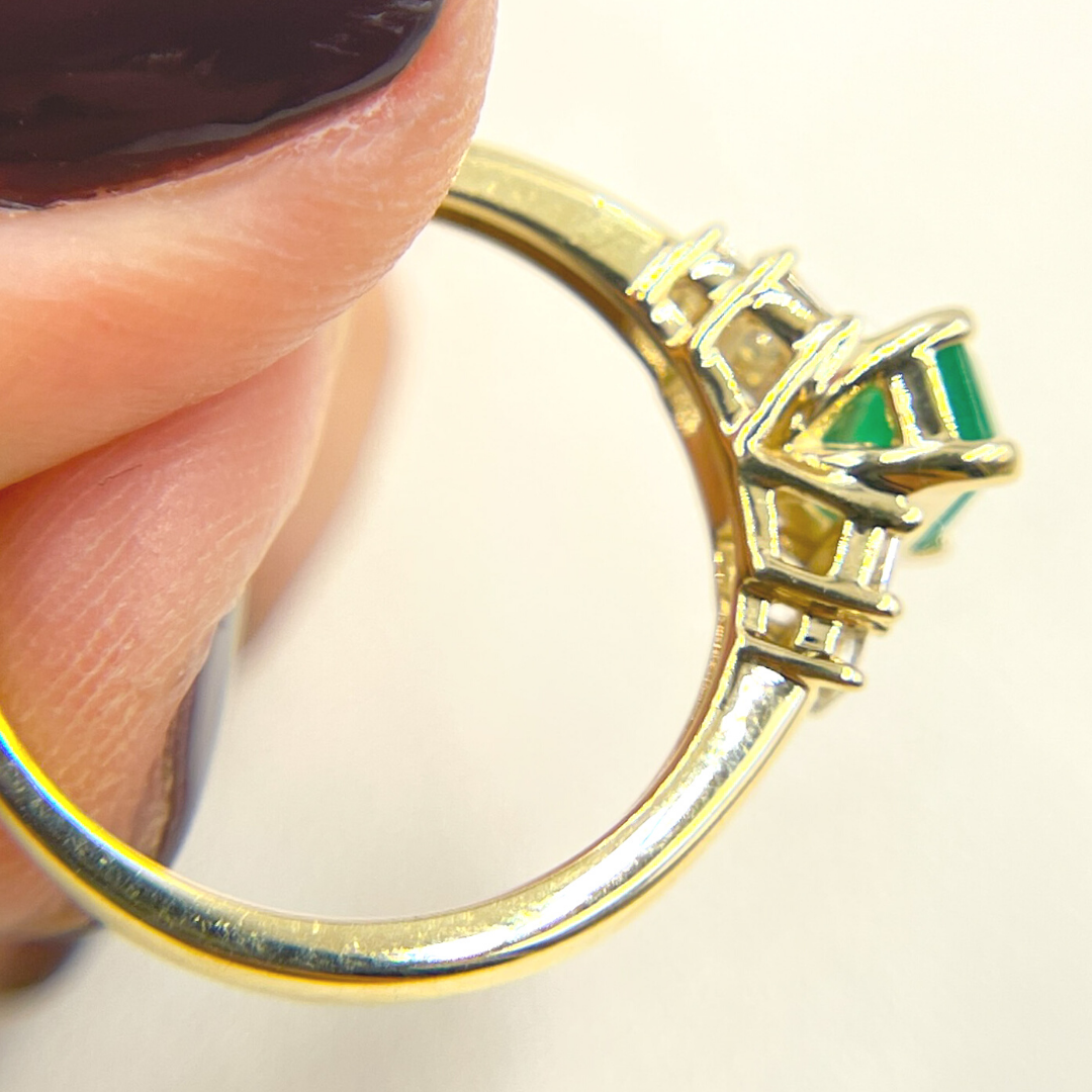 14K Solid Yellow Gold Diamond and Emerald Cluster Ring. CR96106EM6X4