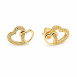 Load image into Gallery viewer, EFA50694. 14K Solid Gold and Diamonds 2 Heart Earrings
