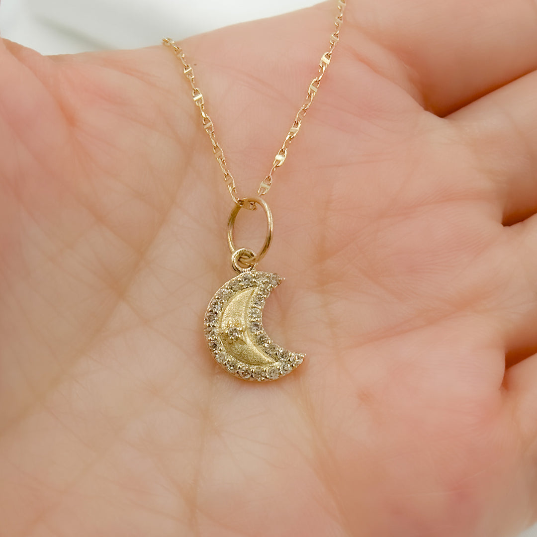 14k Solid Gold Diamond Moon and Star Charm. GDP284