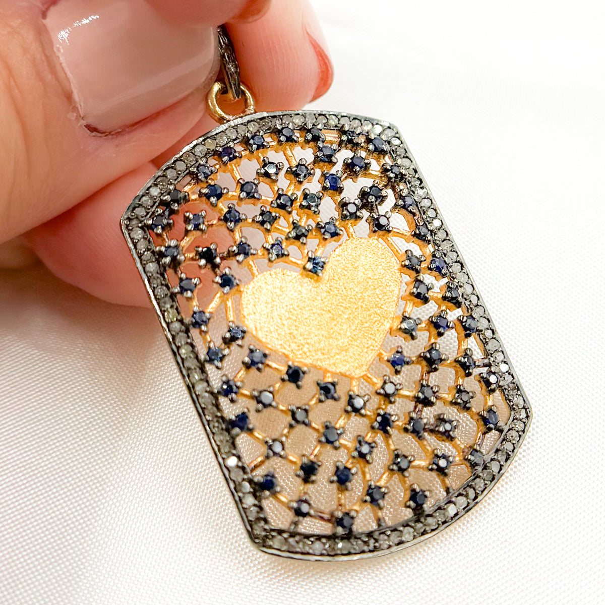 DP187. Diamond Sterling Silver Rectangle Heart Pendant with Gemstone