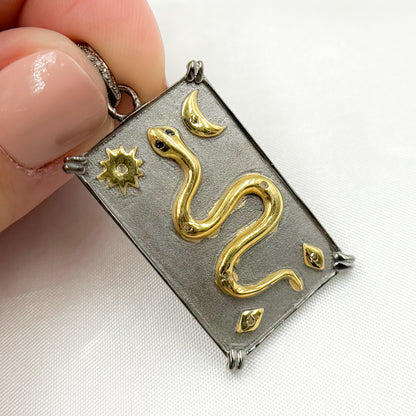 Diamond Sterling Silver Rectangle Snake Celestial Pendant