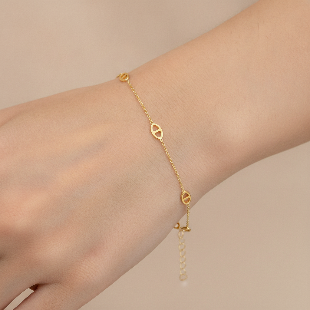 BRSET778. 14k Solid Yellow Gold Marina Link Bracelet