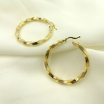 Load image into Gallery viewer, GER129. 14K Solid Gold Twisted Hoop with Texture
