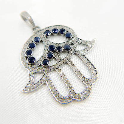 DP2005. Diamond Sterling Silver Hamsa Pendant with Gemstone
