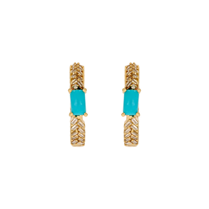 EHF57596. 14K Solid Gold Diamond and Gemstone Fancy Hoop Earrings