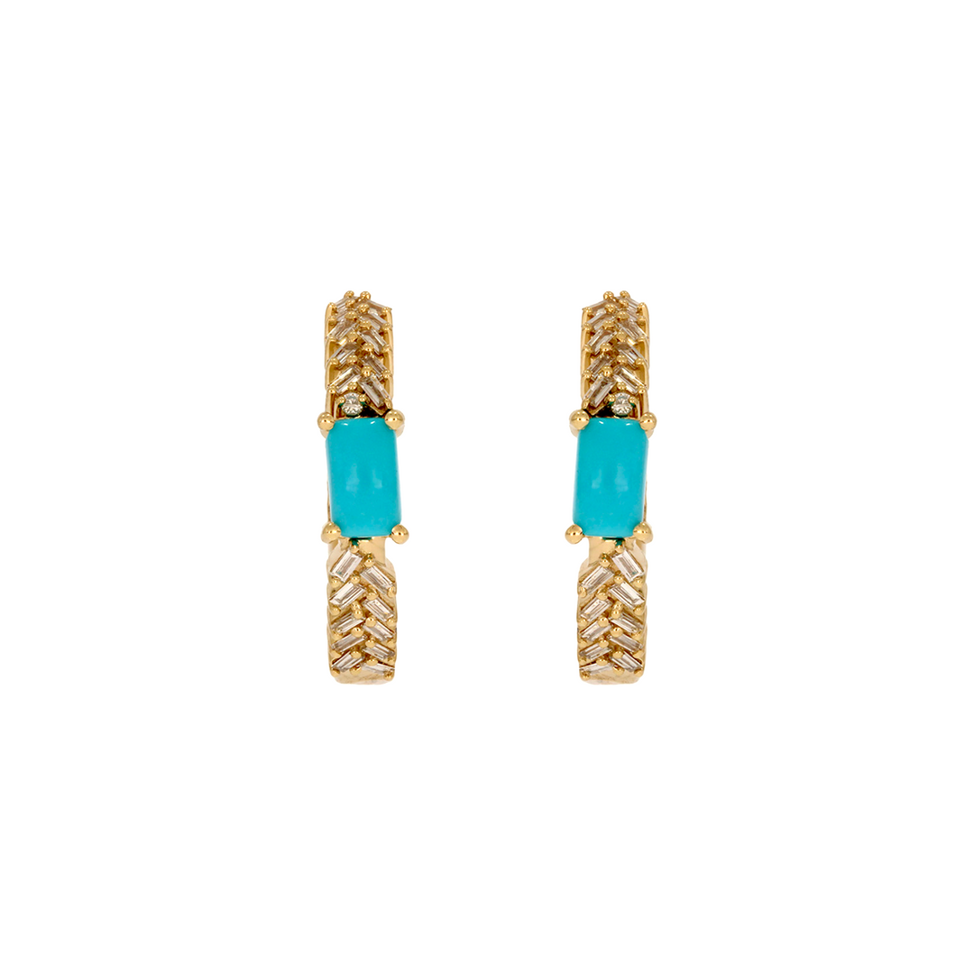 EHF57596. 14K Solid Gold Diamond and Gemstone Fancy Hoop Earrings