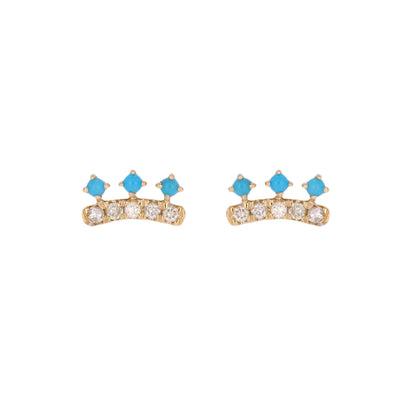 EFB53898. 14K Solid Gold Diamond and Turquoise Fancy Stud Earrings
