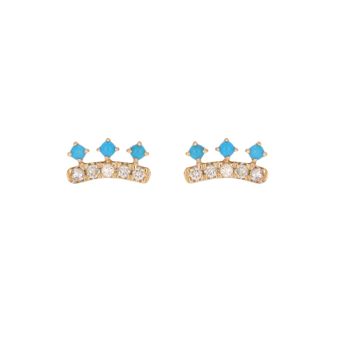 EFB53898. 14K Solid Gold Diamond and Turquoise Fancy Stud Earrings