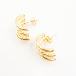 Load image into Gallery viewer, 15850018845. 14K Solid Gold Smooth and Textured Ribbed Hollow Stud Earrings
