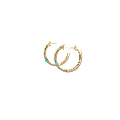 EHC56665TQ. 14k Solid Gold Diamond and Turquoise Hoops