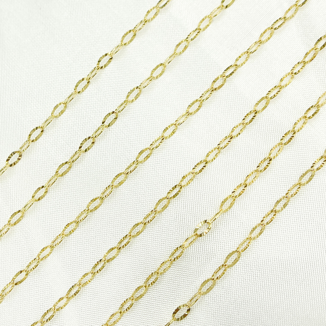 040FVBF22byFt. 14K Solid Yellow Gold Diamond Cut Oval Link Chain