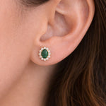 Load image into Gallery viewer, CE97164EM6X4. 14k Solid Gold Diamond and Emerald Stud Earrings