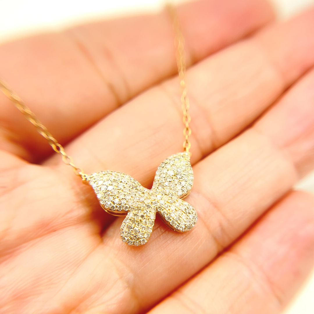 14K Solid Gold Diamond Butterfly Necklace. NFH71181