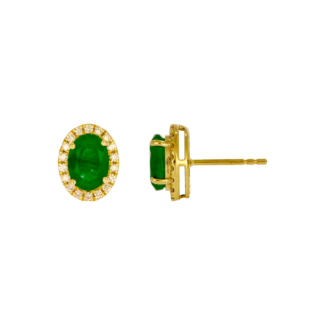 CE97161EM7X5. 14k Solid Gold Diamond and Emerald Stud Earrings