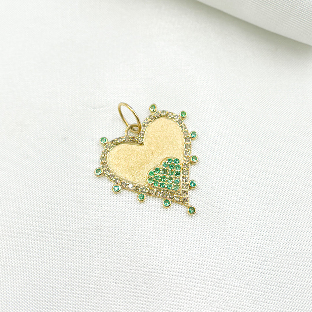 14k Solid Gold Diamond and Gemstone Double Heart Charm. GDP493