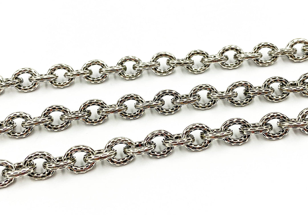 Oxidized 925 Sterling Silver Hammered Oval Link Chain. 7OX