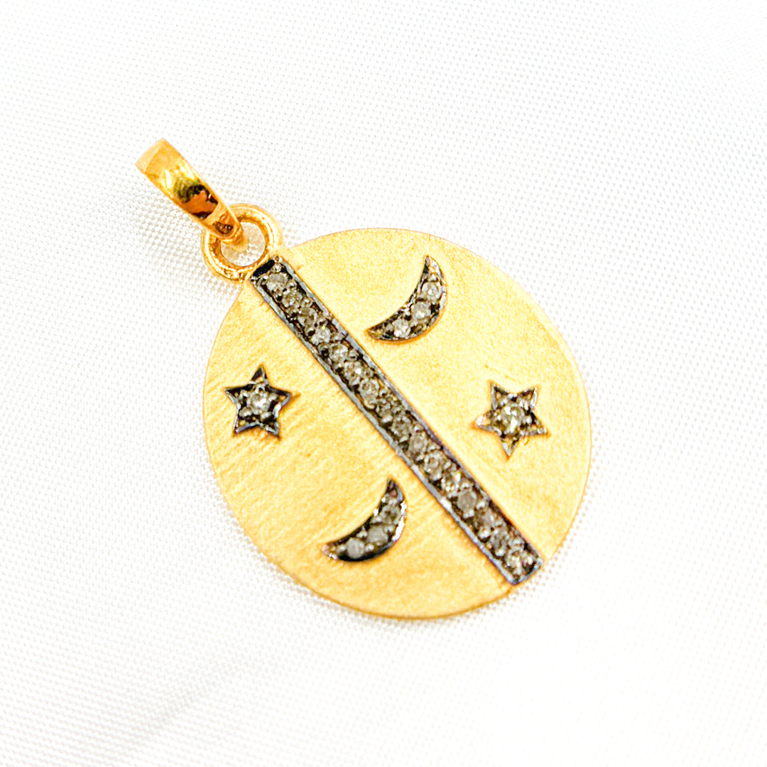 DC197. Diamond Sterling Silver Oval Moon and Star Pendant