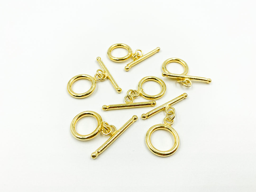 925 Sterling Silver Gold Plated Toggle Lock 15mm Round. Toggle1GP