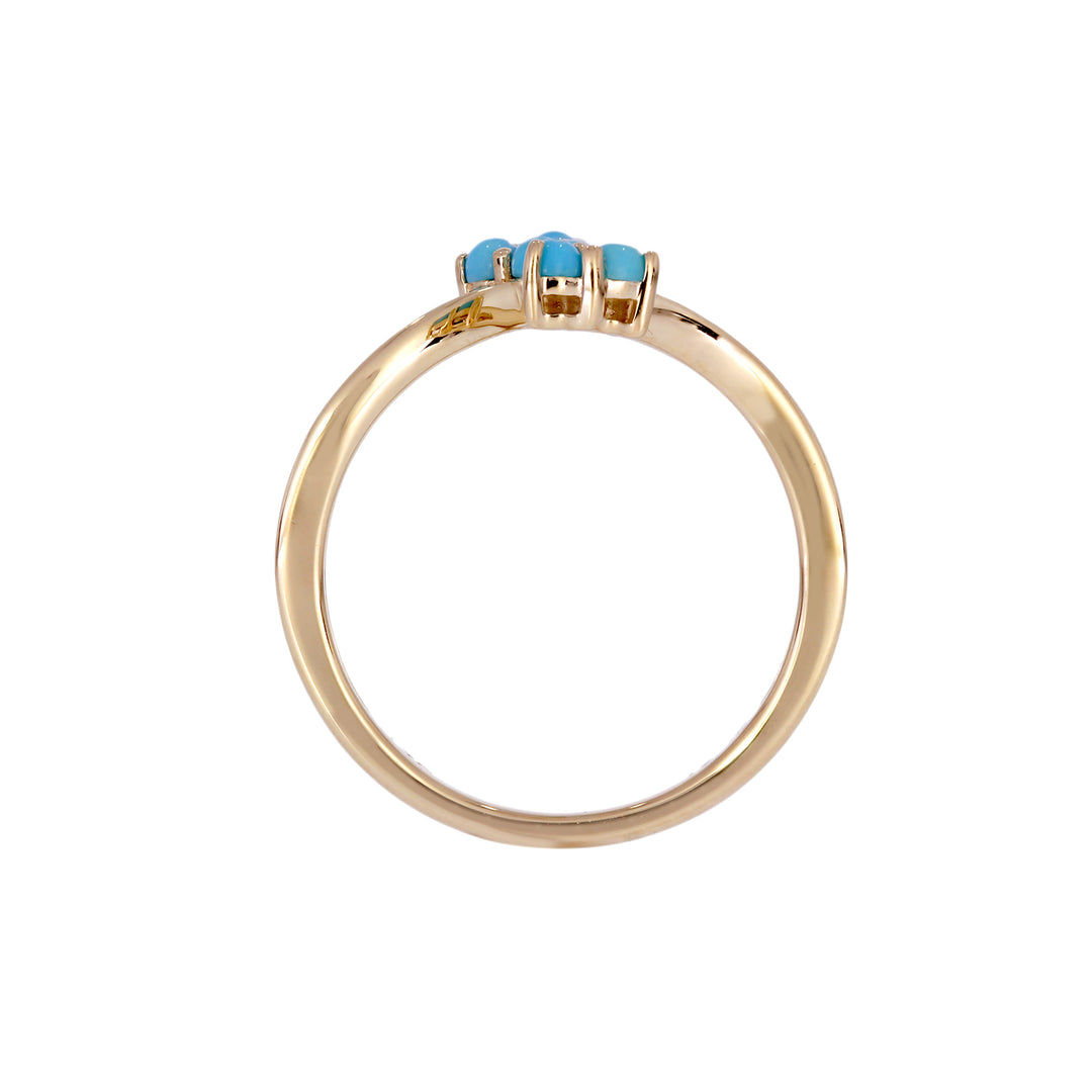 RFC19318TQ. 14K Solid Yellow Gold Diamond and Turquoise Open Triangle Ring