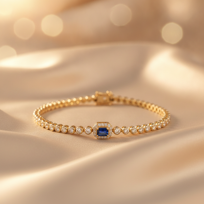 BR402520. 14K Gold Natural Gemstone & Diamond Bracelet