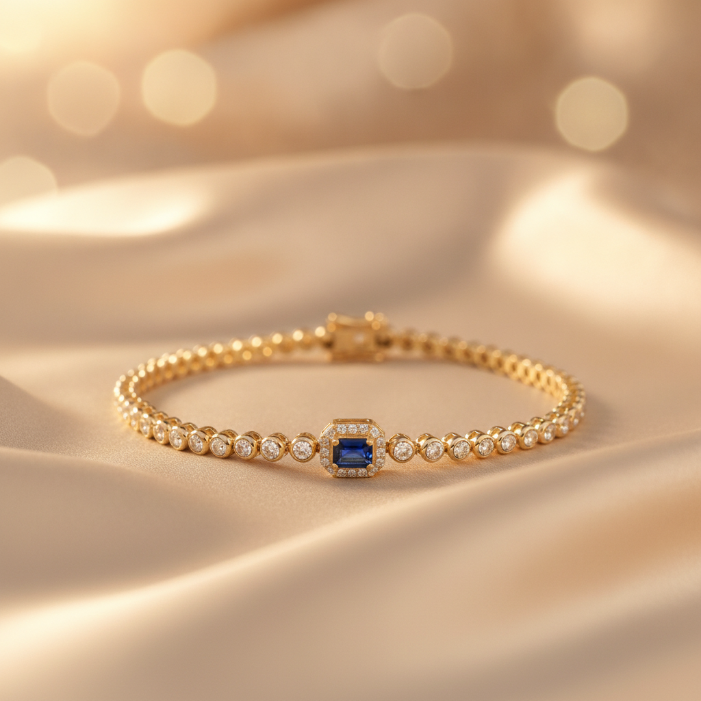 BR402520. 14K Gold Natural Blue Sapphire & Diamond Bracelet