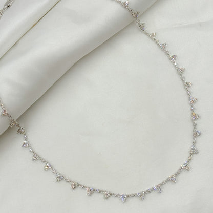 NFU70718. 14K Solid White Gold Diamond Triangles Necklace