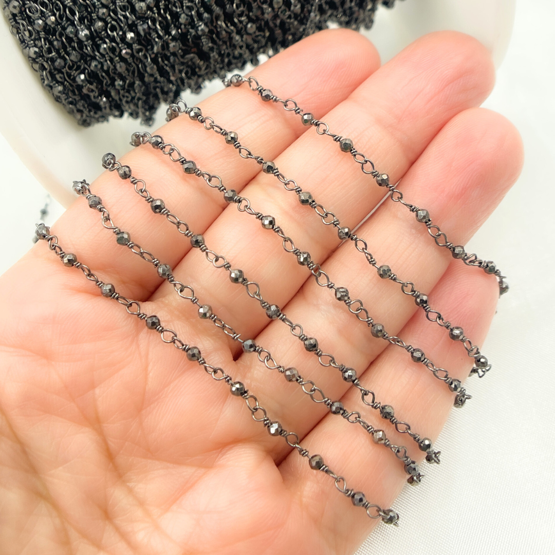 PYR35. Pyrite Black Rhodium Sterling Silver Wire Chain