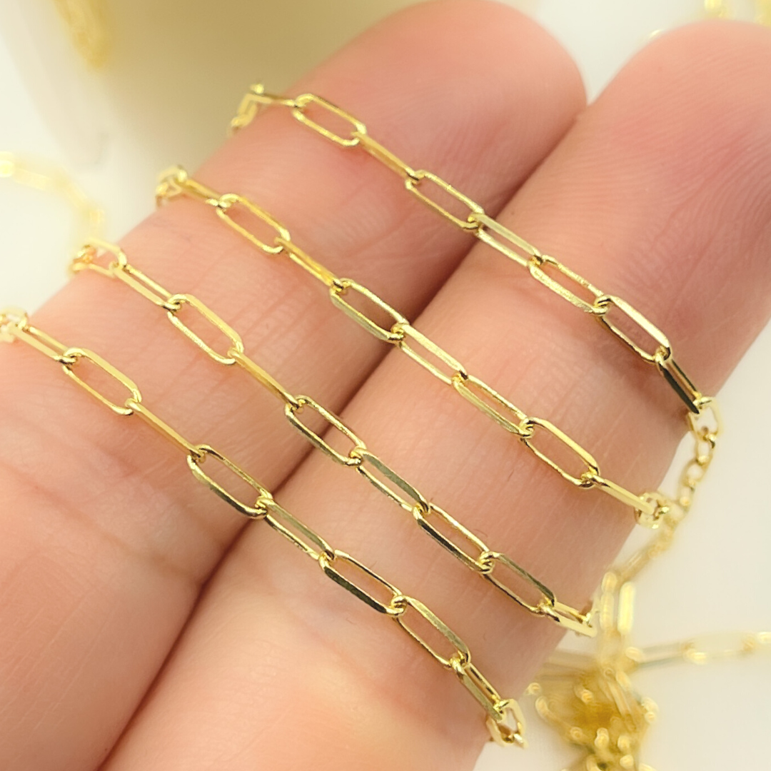 14k Solid Yellow Gold Diamond Cut Paperclip Link Chain by Foot.