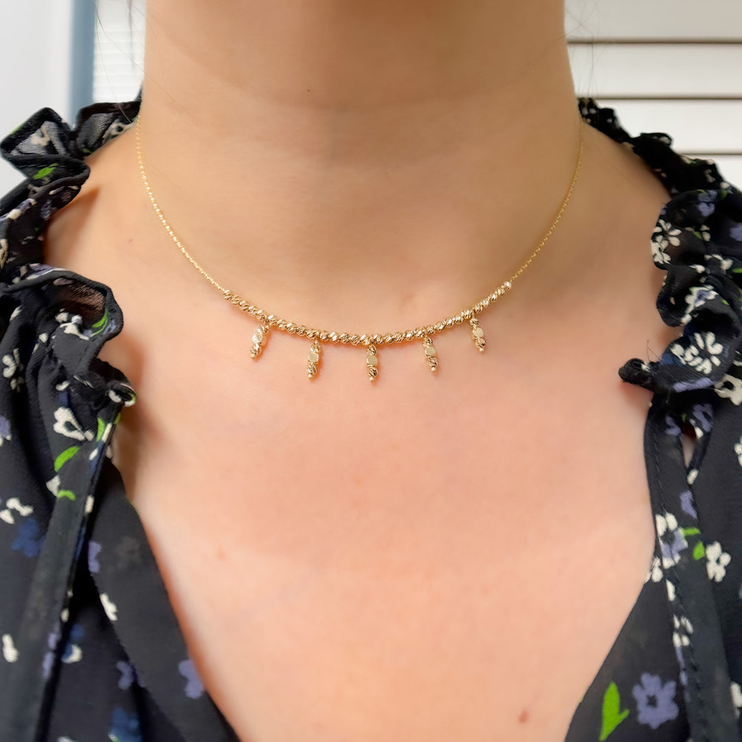 14K Solid Gold Fancy Choker Necklace