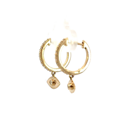 14k Solid Yellow Gold Diamond Hoops and Dangle Eyes