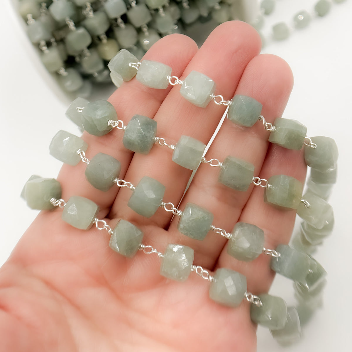Cube Faceted Sterling Silver Wire Chain