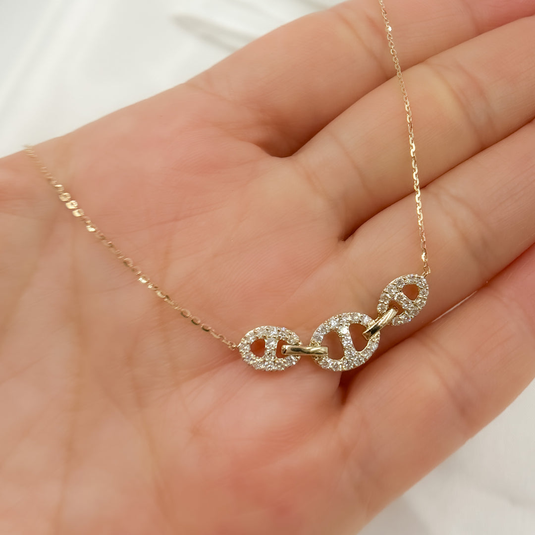 14K Solid Gold Link Diamond Necklace. NT404257