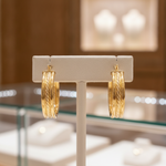 Load image into Gallery viewer, 15850017958. 14K Solid Gold Smooth and Textured Triple Line Hollow Hoop Earrings