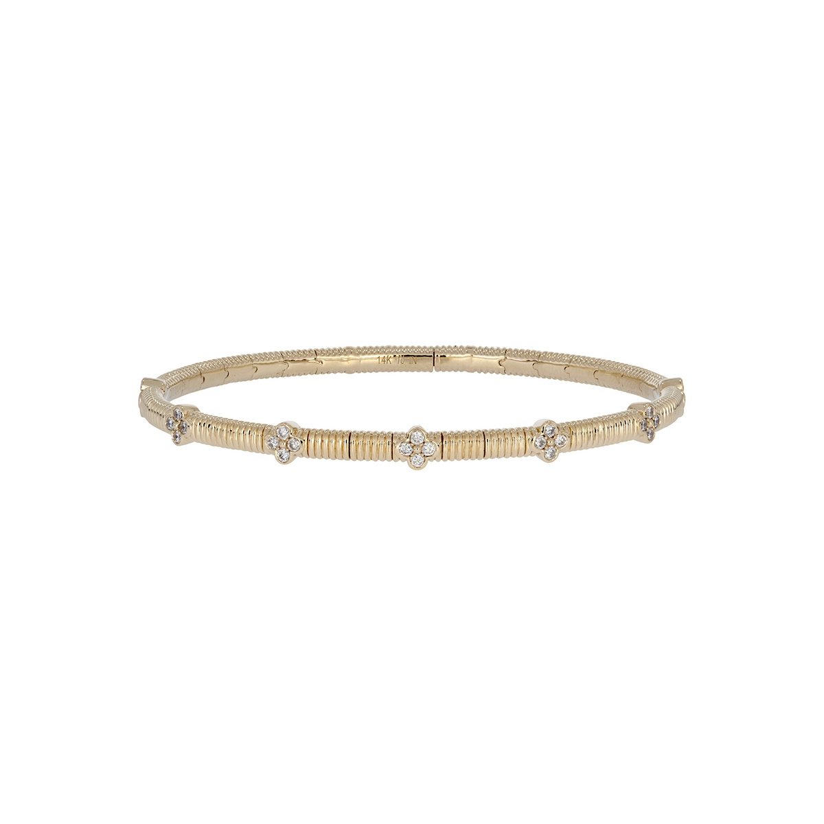 BNH68602. 14k Solid Gold Diamond Flower Bangle