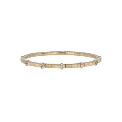 BNH68602. 14k Solid Gold Diamond Flower Bangle