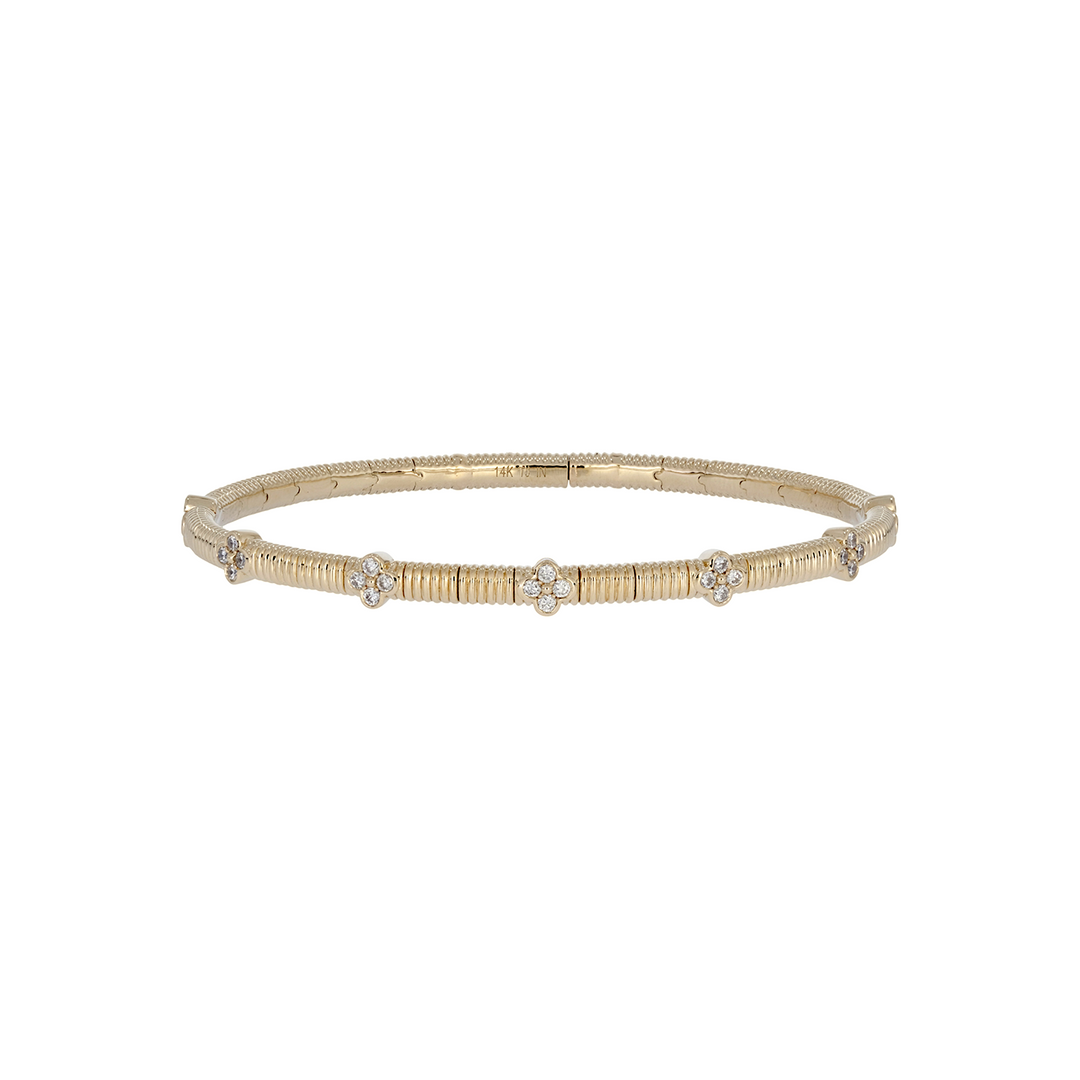 BNH68602. 14k Solid Gold Diamond Flower Bangle