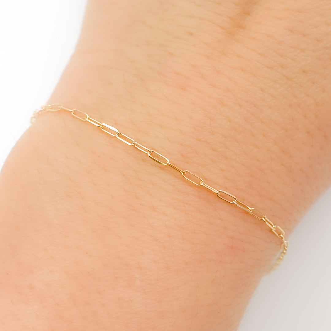 14K Solid Yellow Gold Flat Paperclip Bracelet