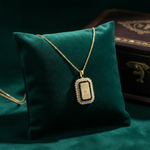 Load image into Gallery viewer, PFH33150. 14K Solid Gold Diamond and Blue Sapphire Rectangle Necklace