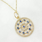 Load image into Gallery viewer, 14k Solid Gold Diamond and Blue Sapphire Circle Charm. GDP414
