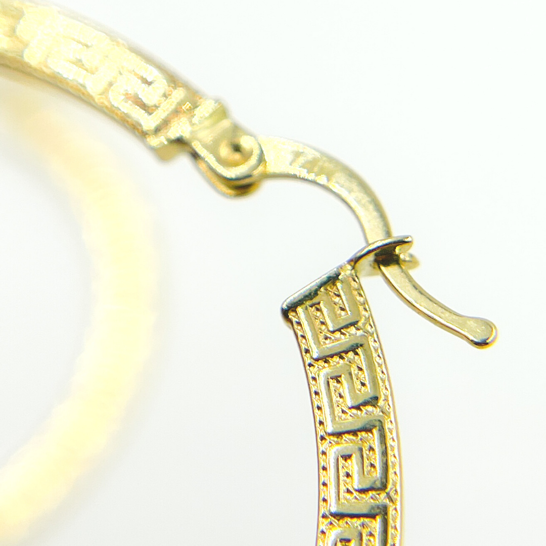 GER123. 14K Solid Gold Hollow Hoop with Engraving