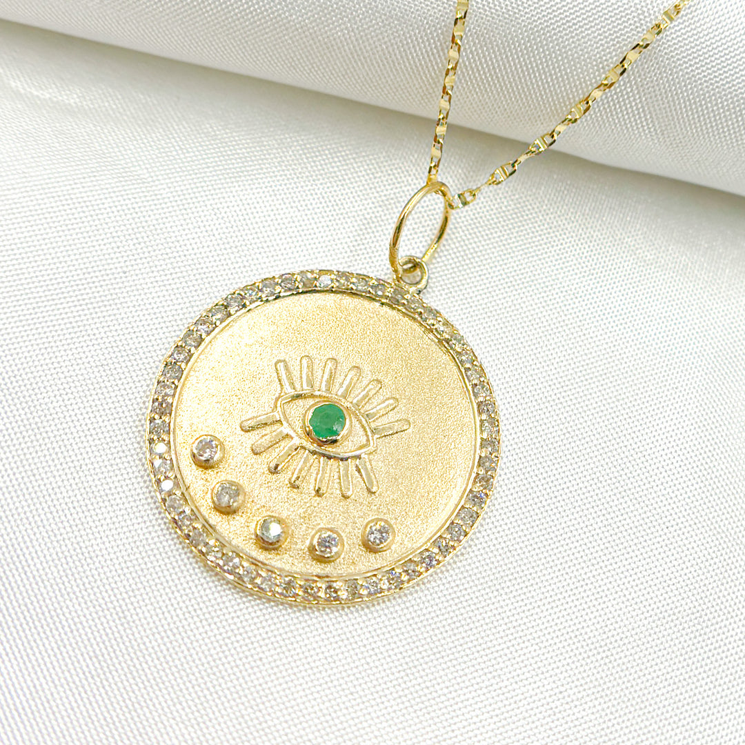 14K Solid Gold with Diamonds Circle Shape with Eye Charm. GDP106