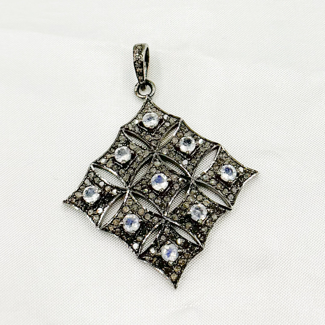 DP168. Diamond Sterling Silver Rhombus Shape Pendant with Gemstone