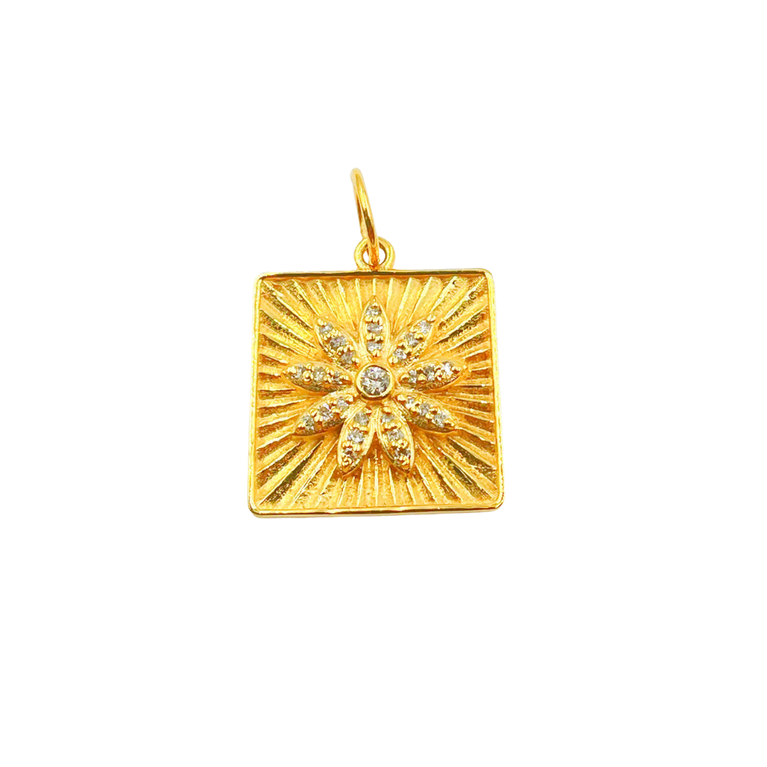 14K Solid Gold Square Pendant with Diamonds. GDP332