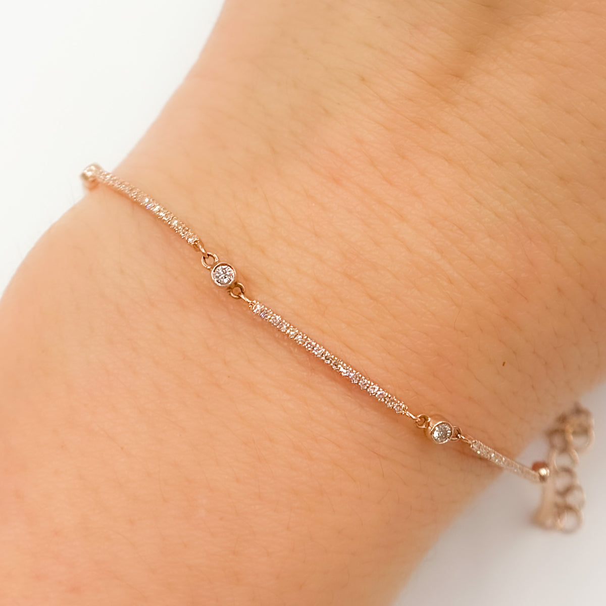 14k Solid Rose Gold Diamond Fancy Bars Bracelet