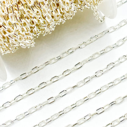 925 Sterling Silver Elongated Twisted and Plain Cable Link Chain