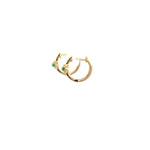 Load image into Gallery viewer, 14k Solid Gold Diamond and Turquoise Eye Huggies. EHB57135TQ
