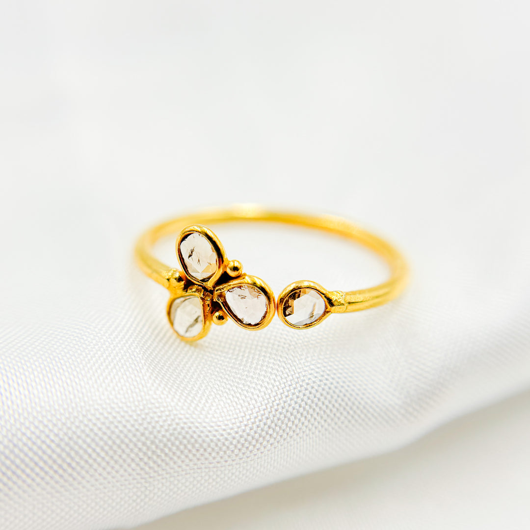 DR036. Diamond Sterling Silver Gold Plated Flower Ring